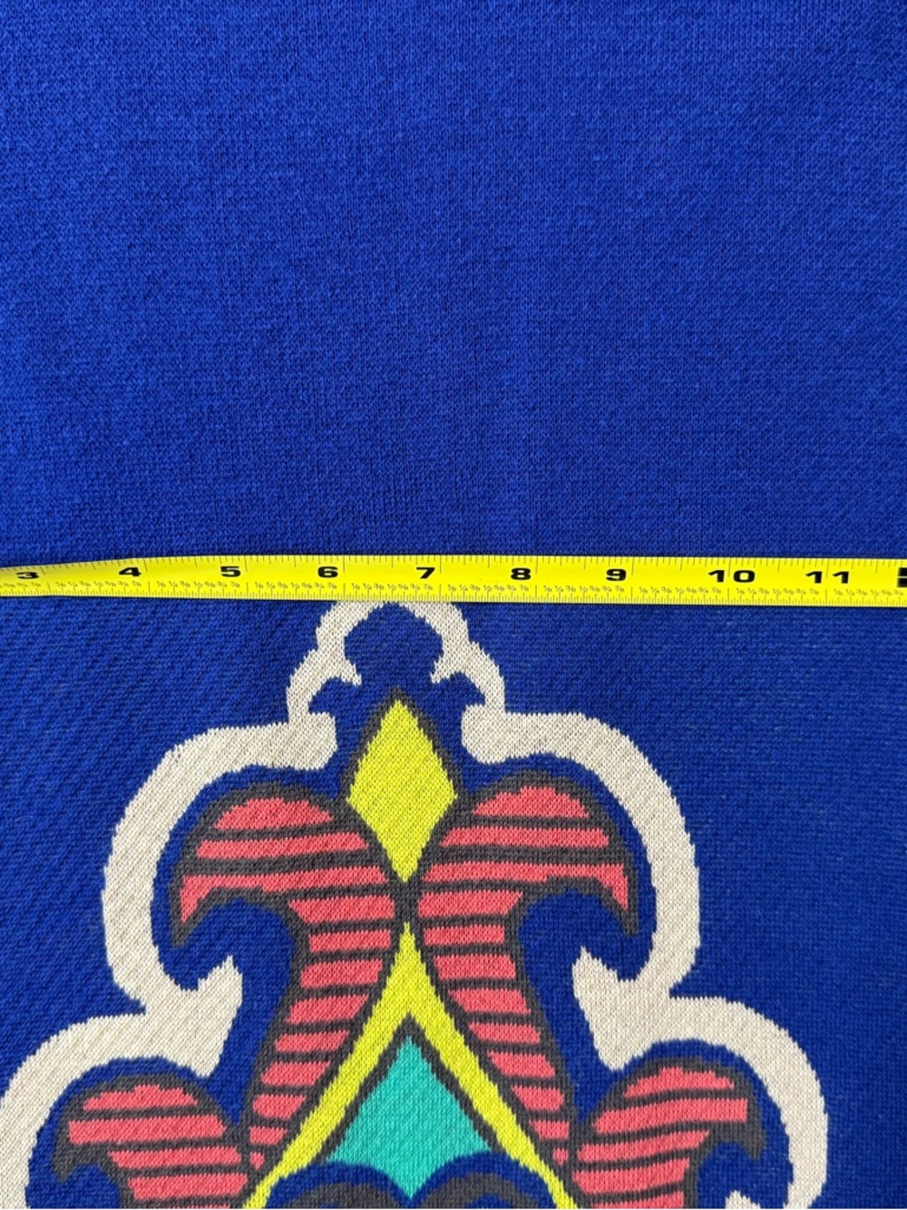 Boho Sweater Mini Dress Royal Blue Baroque Tapestry Intarsia Knit Festival Small - Picture 3 of 9
